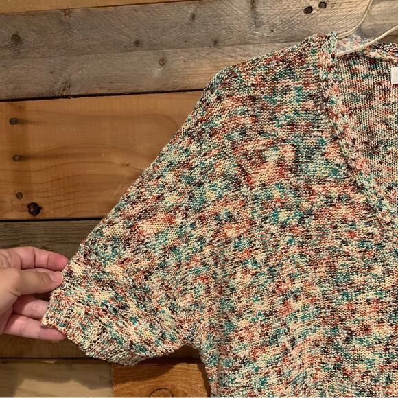 NWT LOU & GREY For LOFT Short Sleeve V-Neck Cream & Rainbow Knit Sweater Size S - Picture 4 of 11